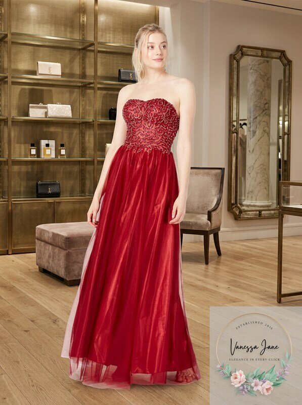 Sequin Hearts Juniors Strapless Rhinestone Gown - Wine, Size 5