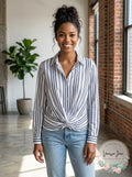 I.n.c. Petite Twist-Front Button-up Shirt, Size PP