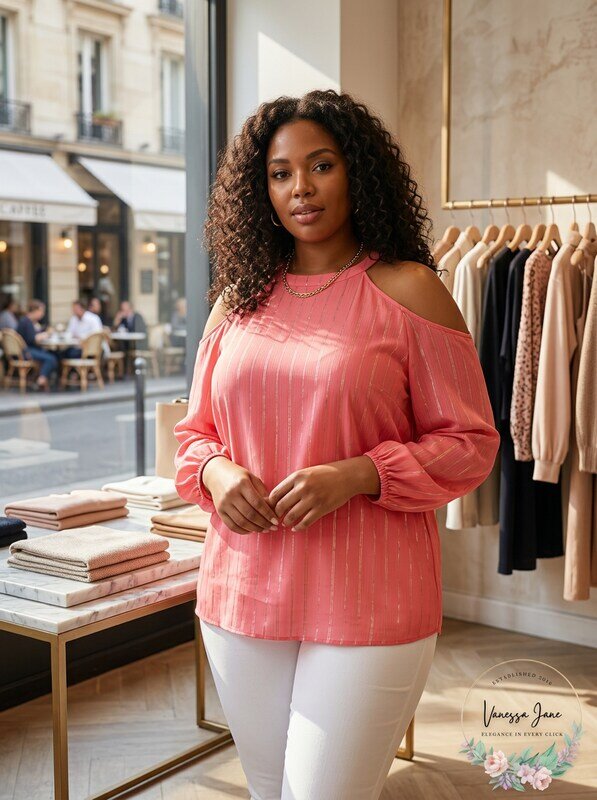 Michael Michael Kors Plus Size Metallic-Stripe Cold-Shoulder Top, Size 1X
