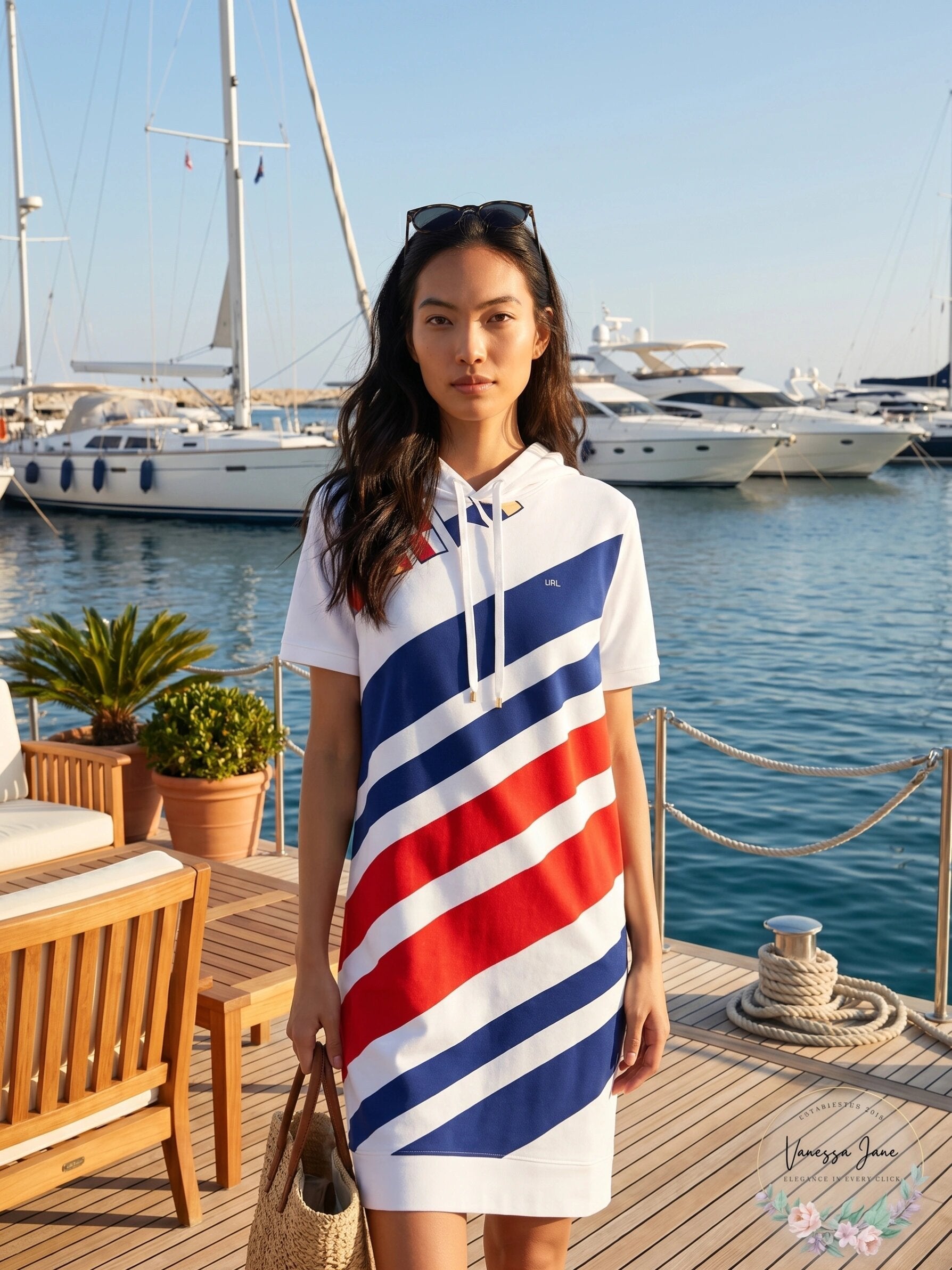 Lauren Ralph Lauren Flags and Stripes French Terry Dress, Size Medium
