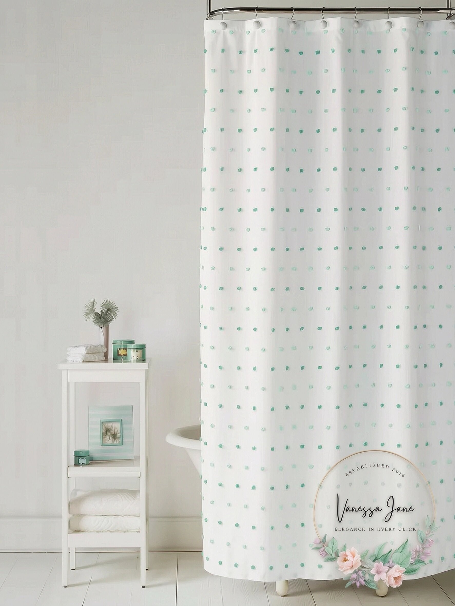 Saturday Knight Neutral Nuances Colorful Dots Shower Curtain, One Size, Blue