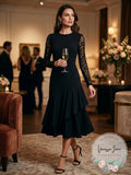 Lauren by Ralph Lauren Womens Lace-Sleeve MIDI Dress