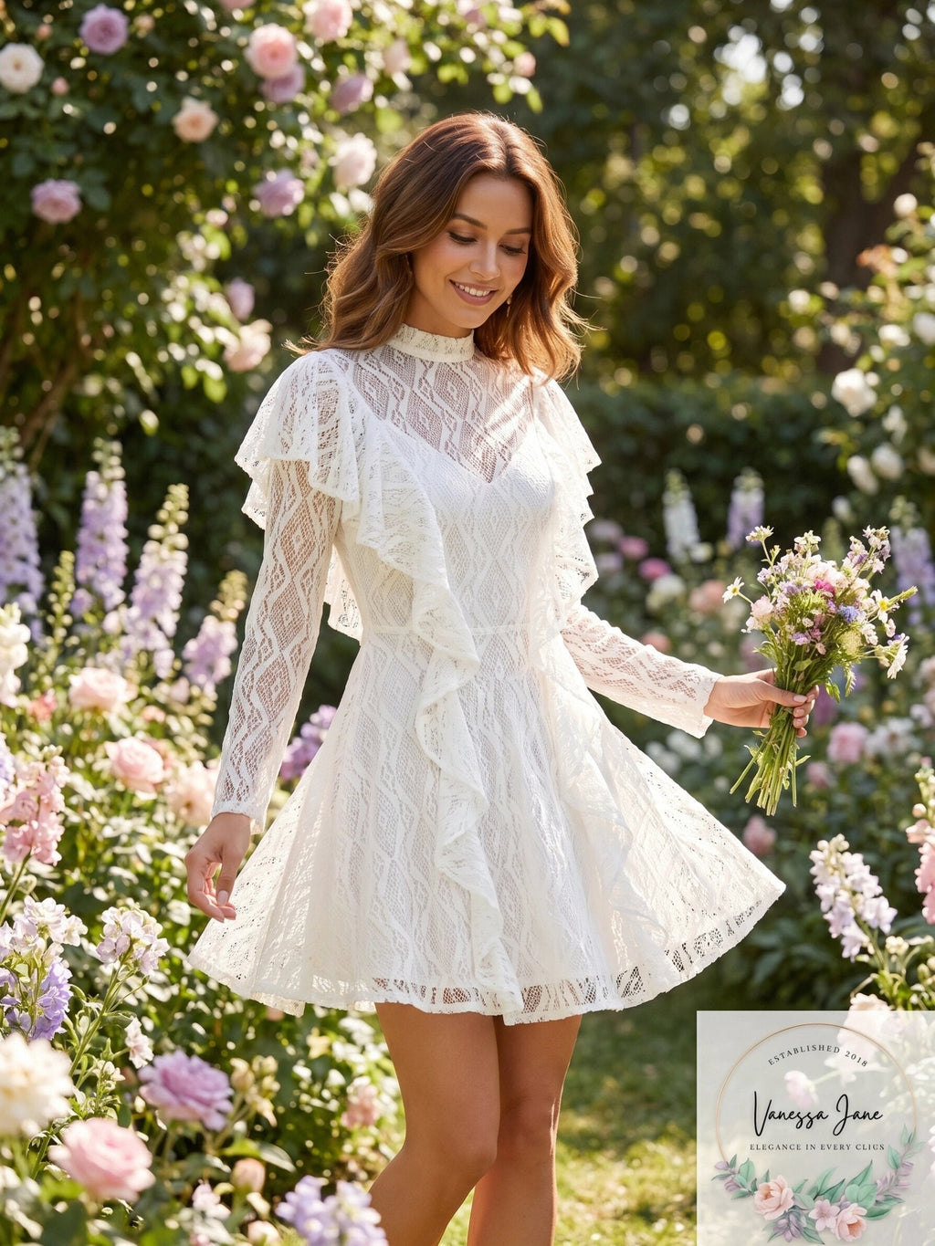 Free People Mock Neck Lace Dress, Small/White