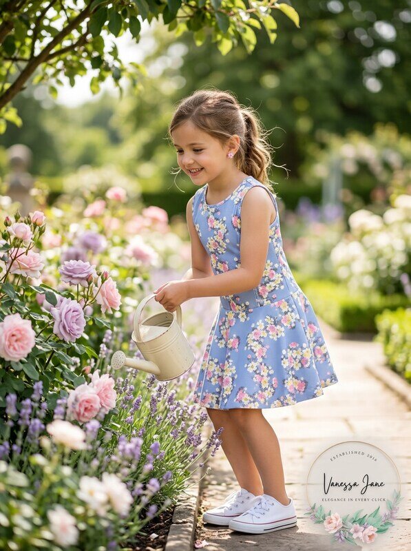 Pippa & Julie Little Girls' Sleeveless Day Dress, Blue Floral, Size  6