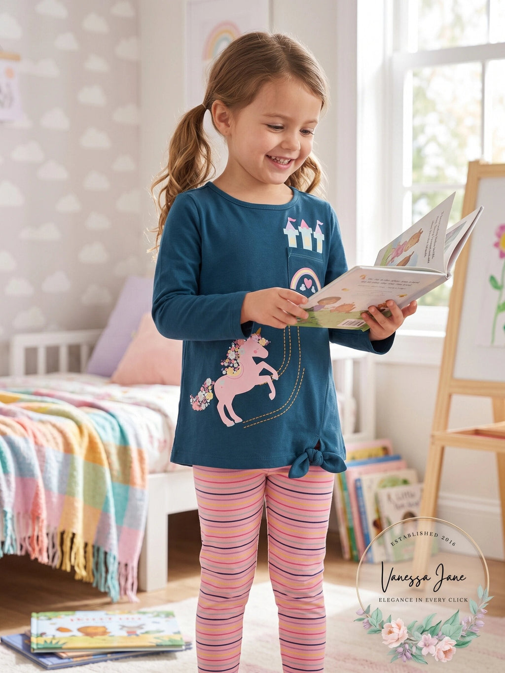 Kids Headquarters Toddler Girls Tie-Front Top and Striped Leggings Set, 2T