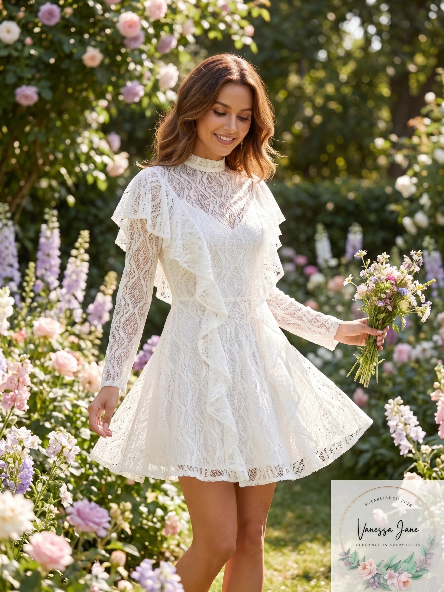Free People Mock Neck Lace Dress, Small/White