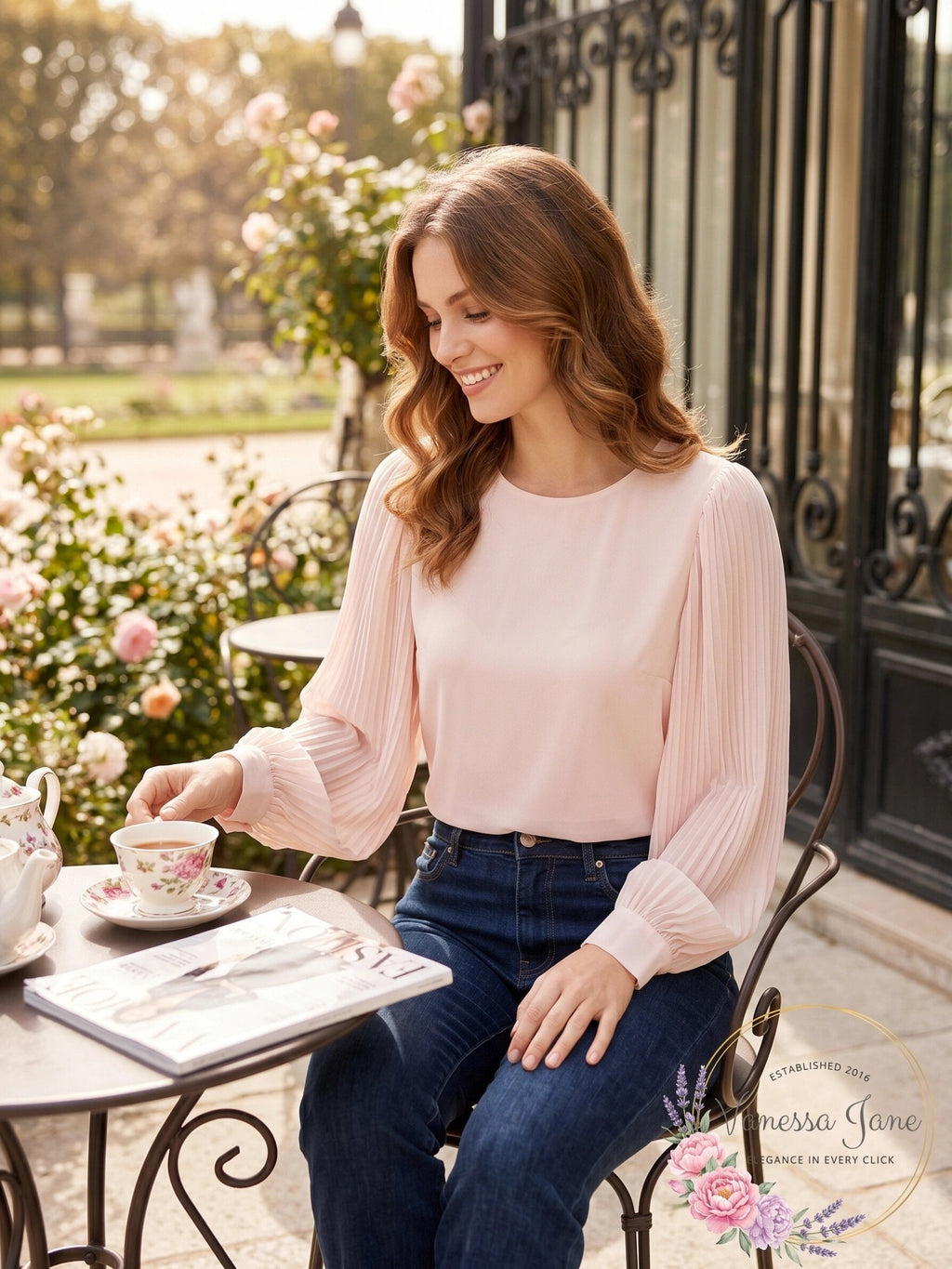 Q & A Women's Volume Sleeve Blouse, Pink, Size Small