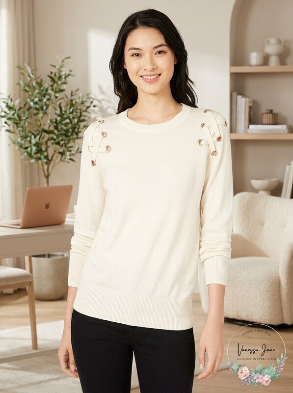 MICHAEL Michael Kors Womens Lace-Up Crewneck Pullover Sweater Size Large