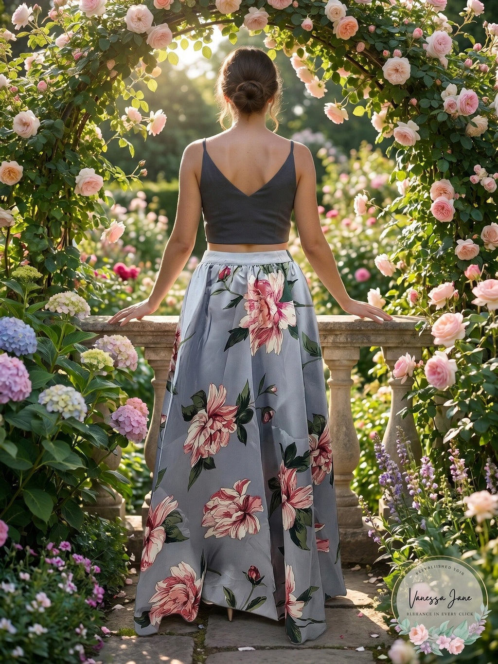 Speechless Juniors Floral Satin Skirt with Black Solid Cropped Top , Size 9