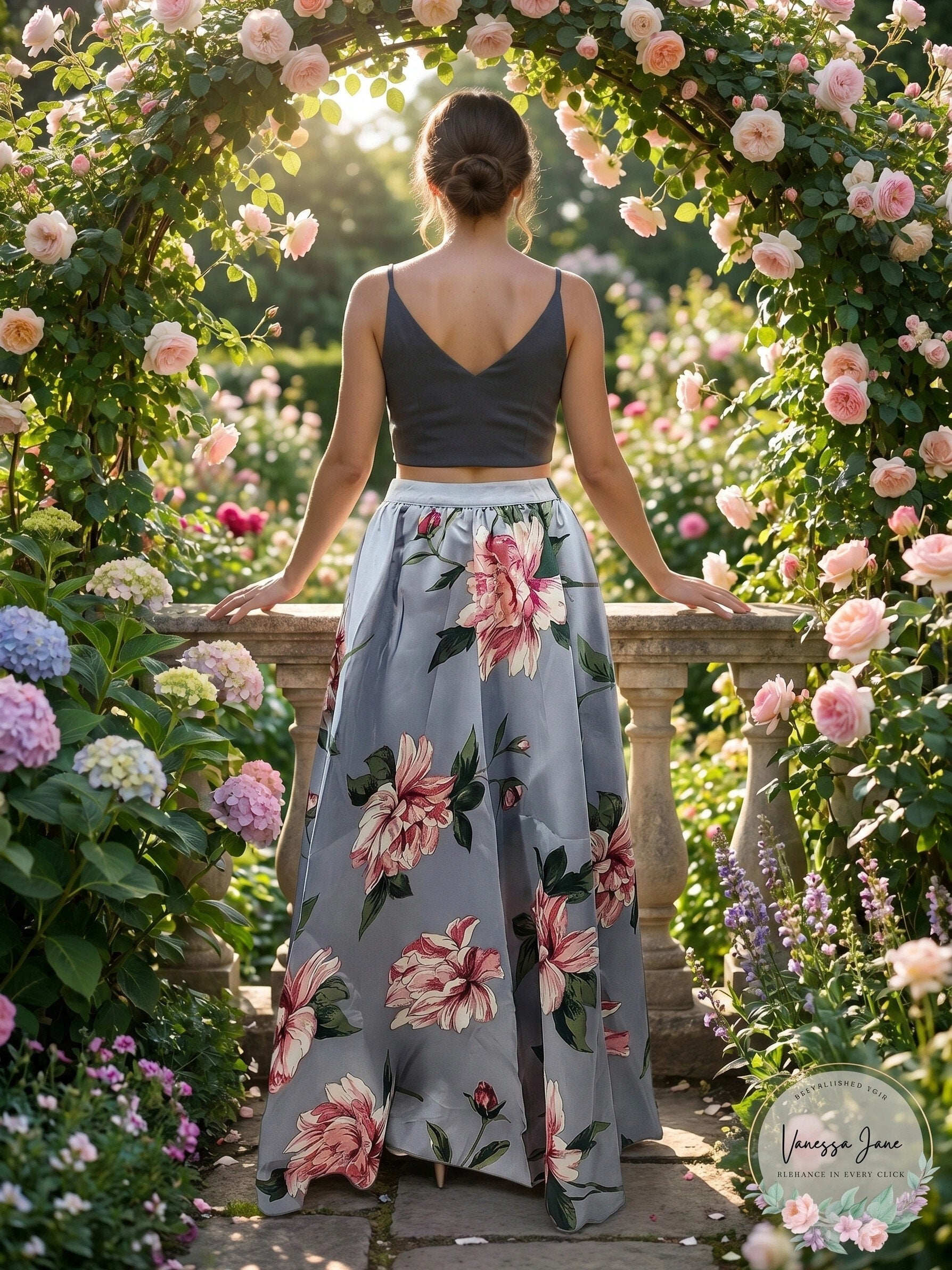 Speechless Juniors Floral Satin Skirt with Black Solid Cropped Top , Size 9