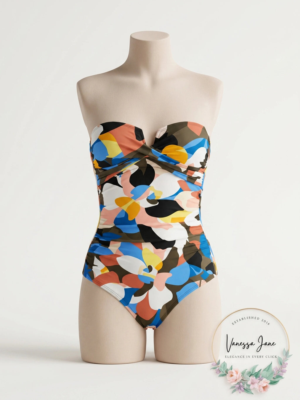 Calvin Klein Printed Strapless One-Piece Swimsuit