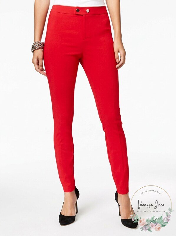 I.N.C. Seamed Extend-Tab Skinny Pants Red, Size 10
