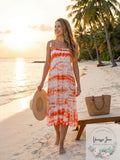 Raviya Womens Coral Tie Dye Stretch Tie Ruffled Midi Dress Smocked Adjustable