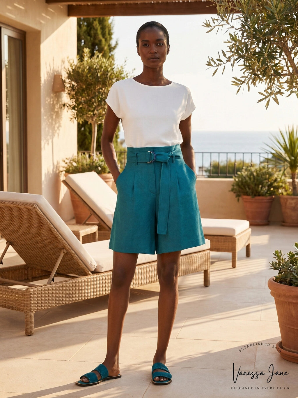 Lafayette 148 New York Degraw Pleated Linen Shorts, Size 2 in Deep Lagoon