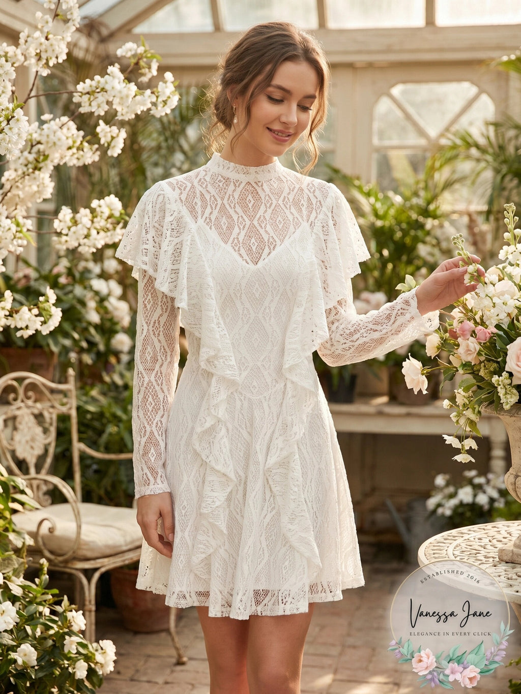 Free People Mock Neck Lace Dress, Small/White