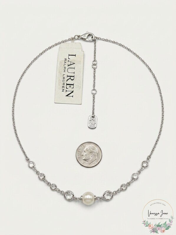 Lauren Ralph Lauren Silver-Tone Crystal and Imitation Pearl  Necklace