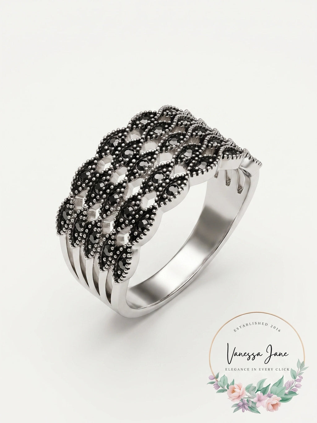 Inc Silver-Tone Crystal Multi-Row Basket Weave Ring, Size 9