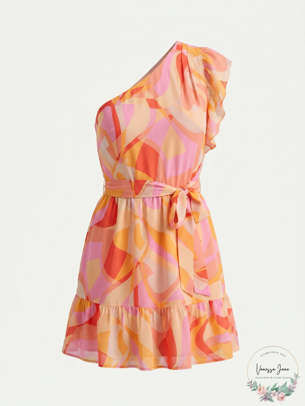 Aqua Printed One Shoulder Dress, Size Large