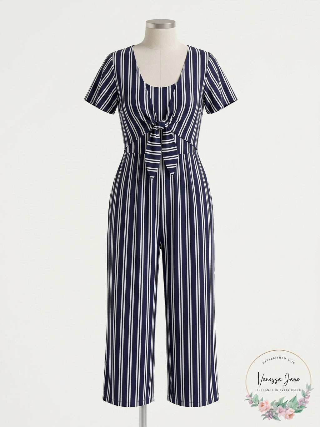 Crystal Dolls Navy Short Sleeve Cropped Jumpsuit, Size Small
