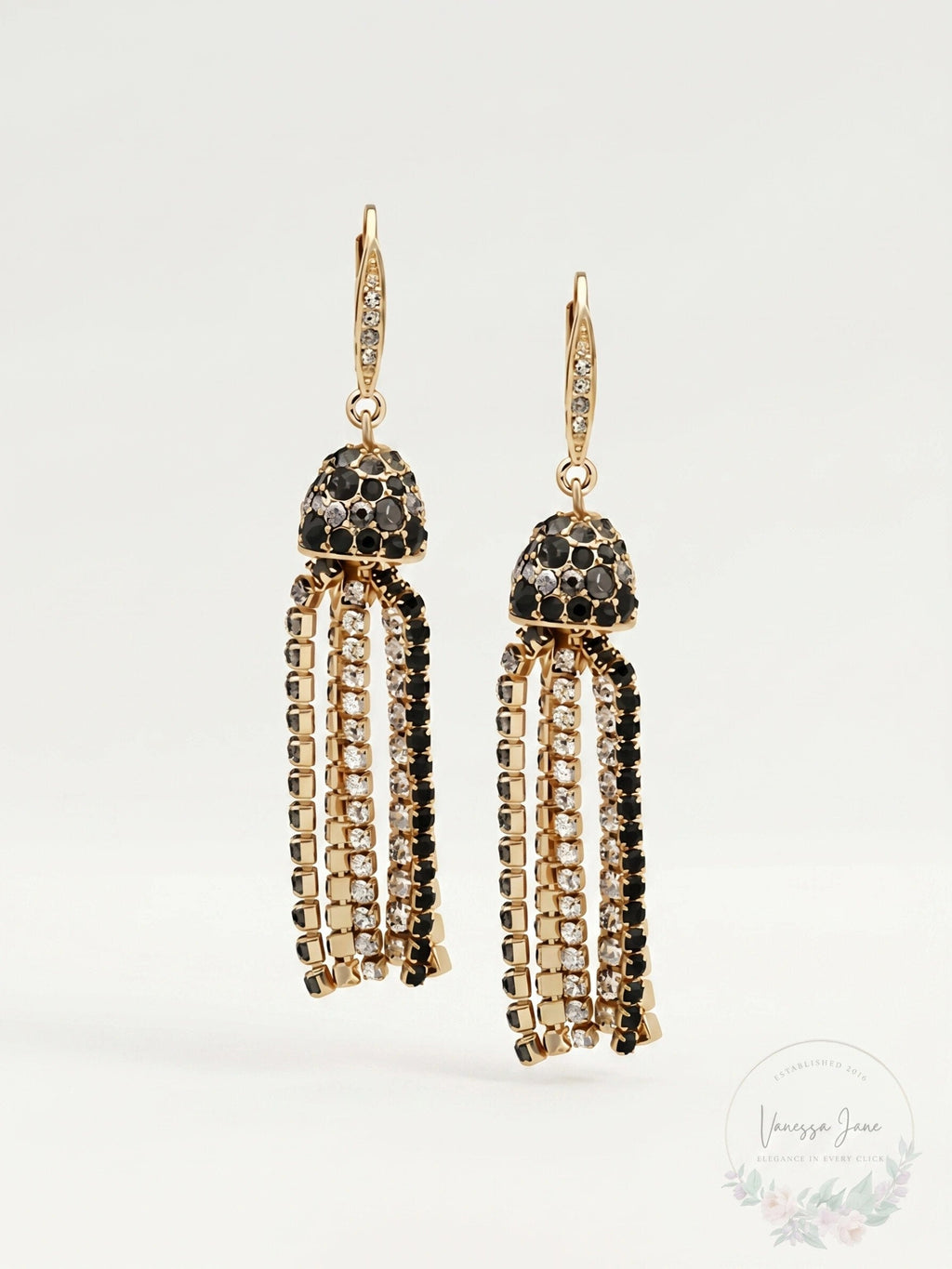 Anne Klein Gold-Tone Ombre Scattered Stone Crystal Tassel Earrings