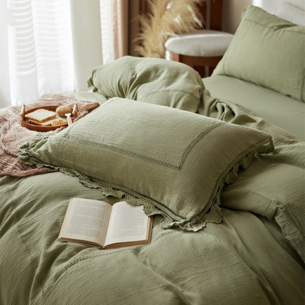 Isadora Lace Ruffle Double Gauze Bedding Set / Brown