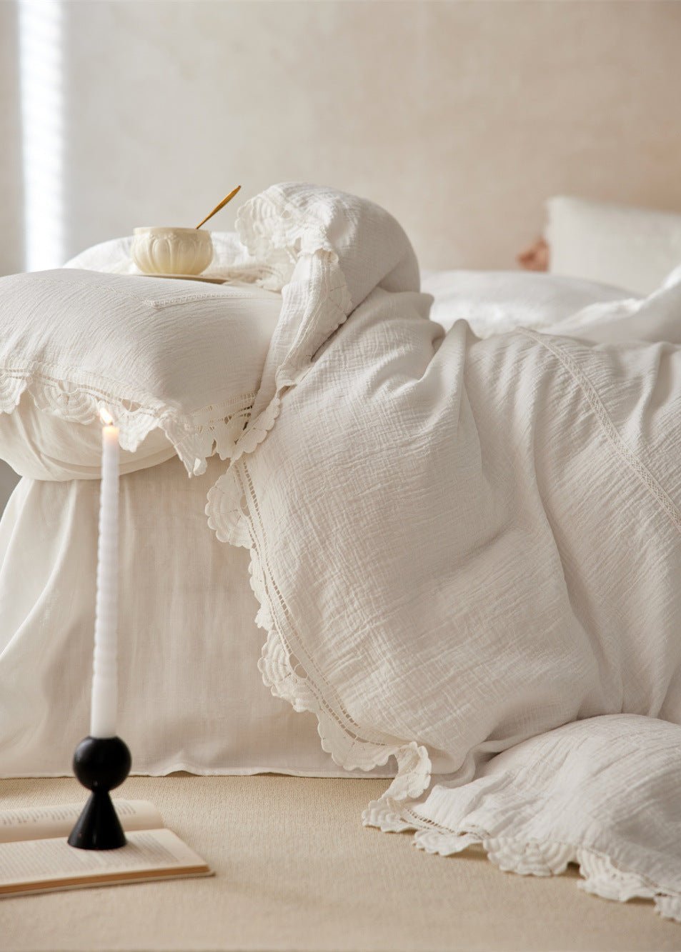 Isadora Lace Ruffle Double Gauze Bedding Set / Green