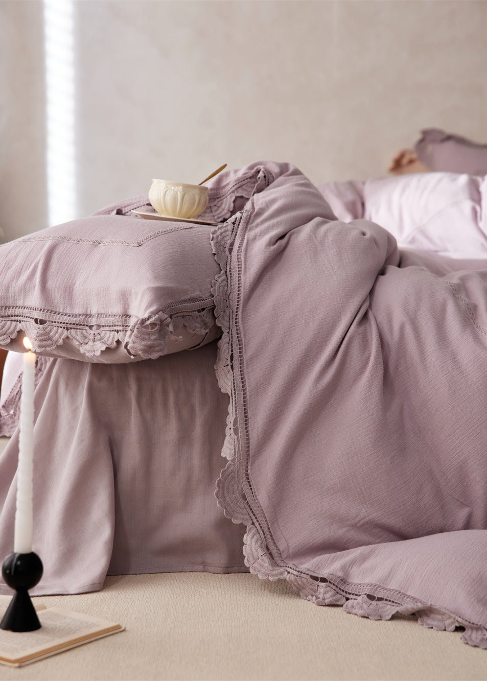 Isadora Lace Ruffle Double Gauze Bedding Set / Green