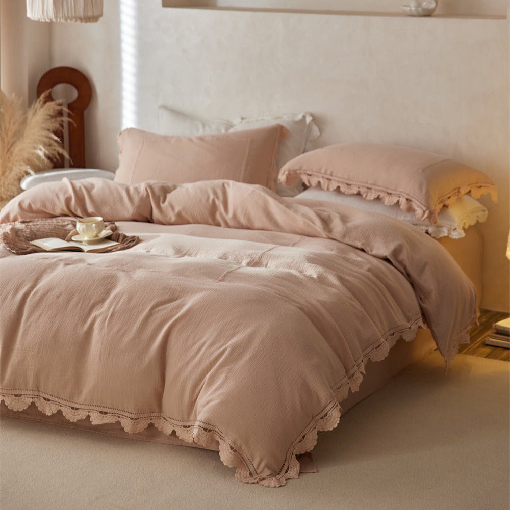 Isadora Lace Ruffle Double Gauze Bedding Set / Brown