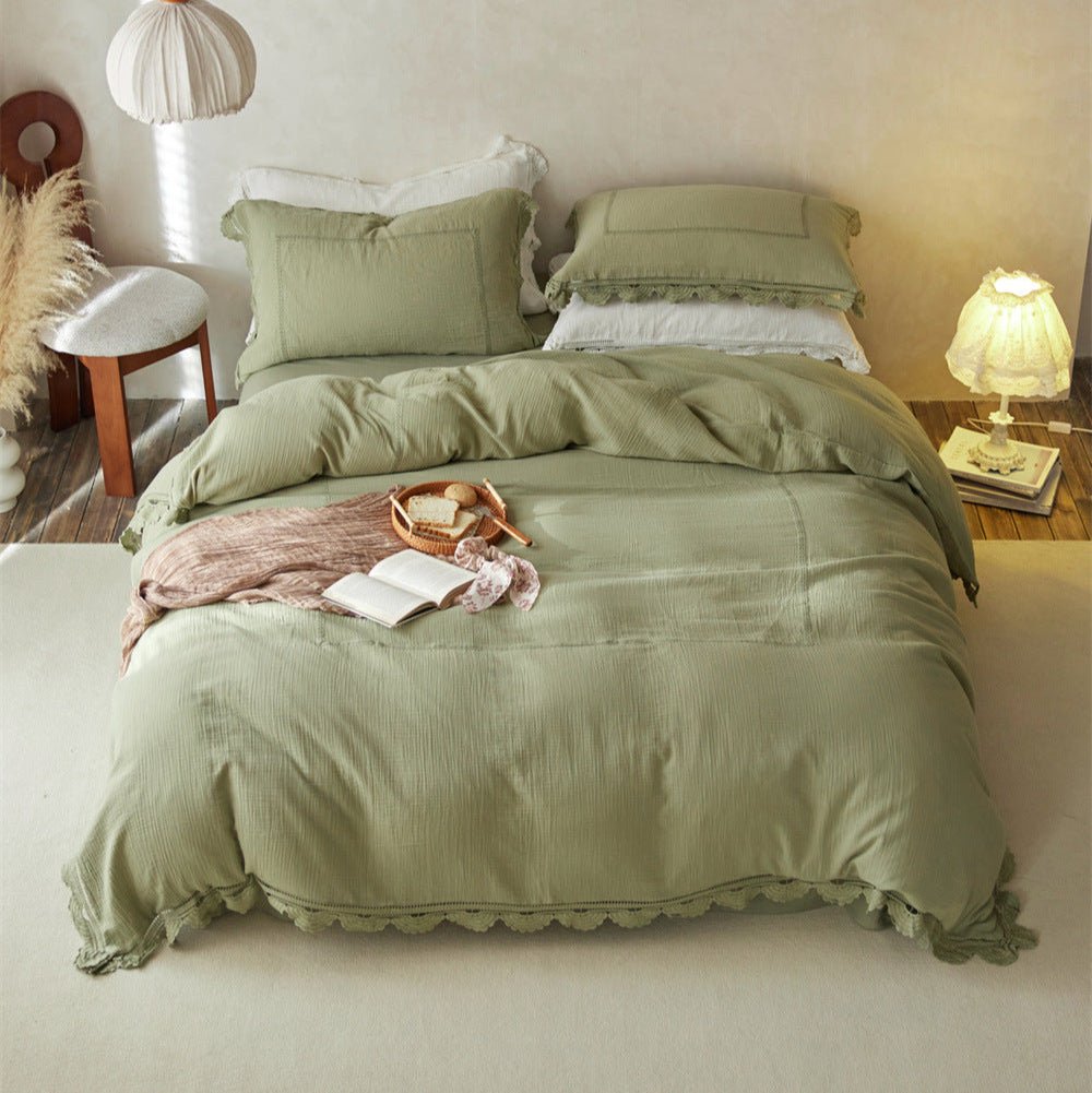 Isadora Lace Ruffle Double Gauze Bedding Set / Green