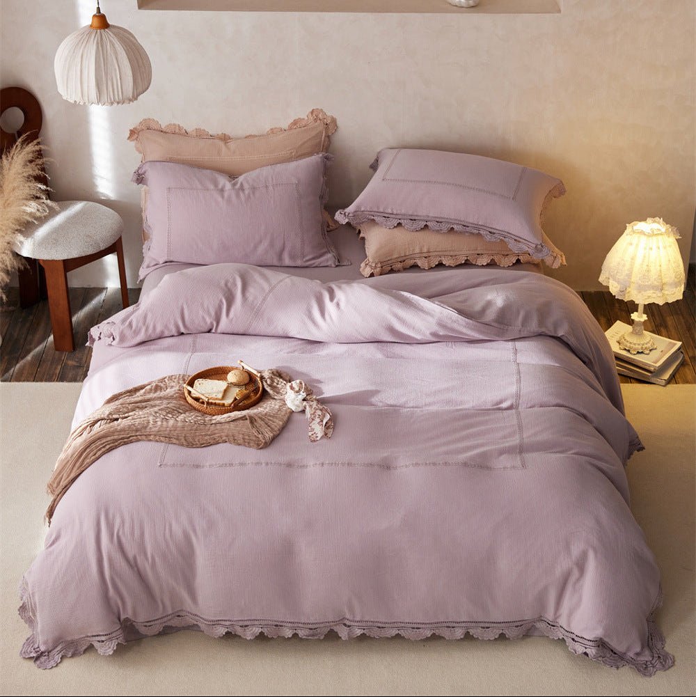 Isadora Lace Ruffle Double Gauze Bedding Set / Purple