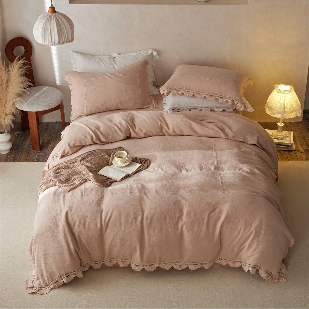 Isadora Lace Ruffle Double Gauze Bedding Set / Brown