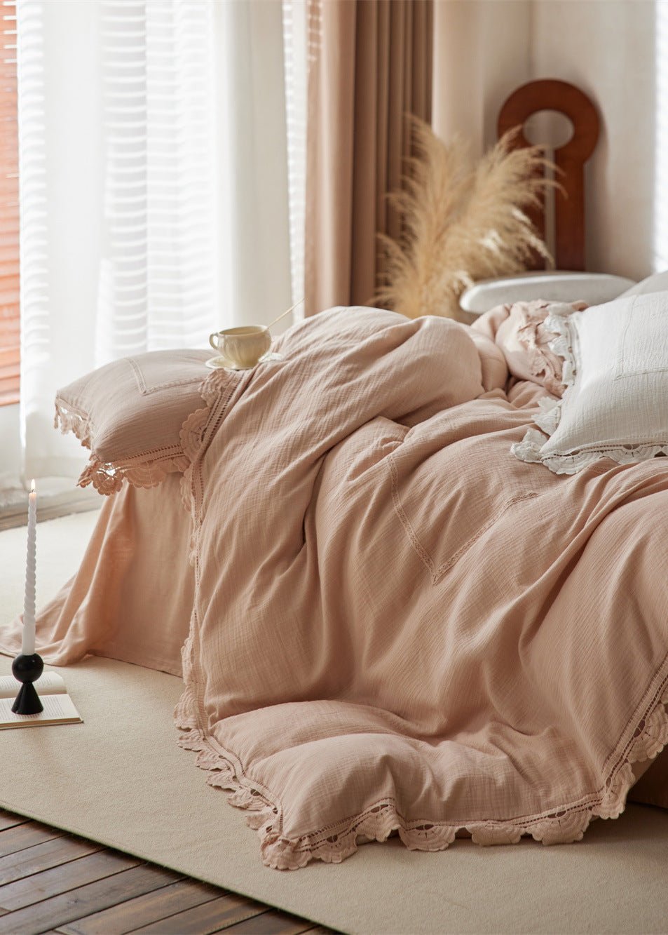 Isadora Lace Ruffle Double Gauze Bedding Set / Green