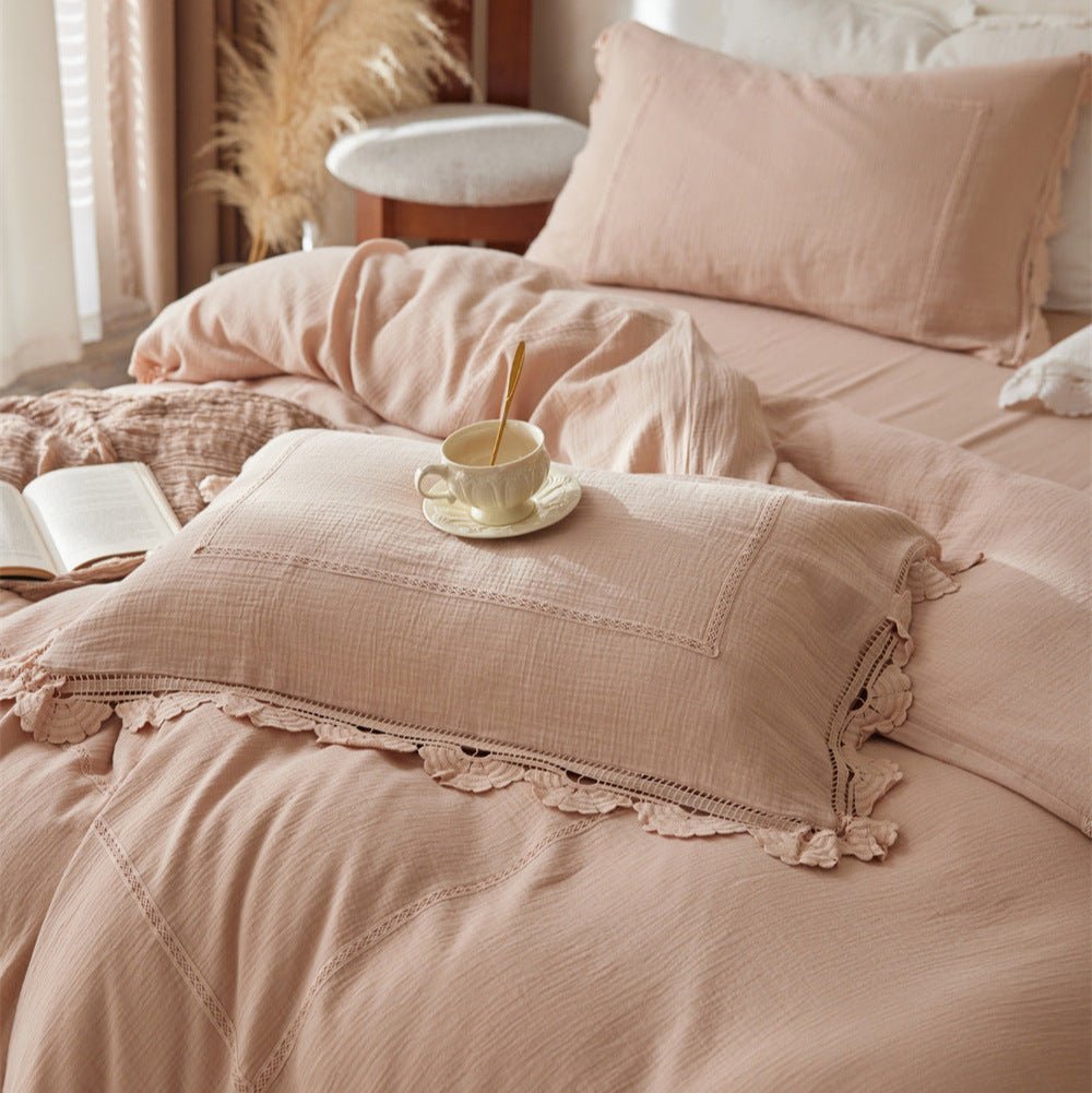 Isadora Lace Ruffle Double Gauze Bedding Set / Green