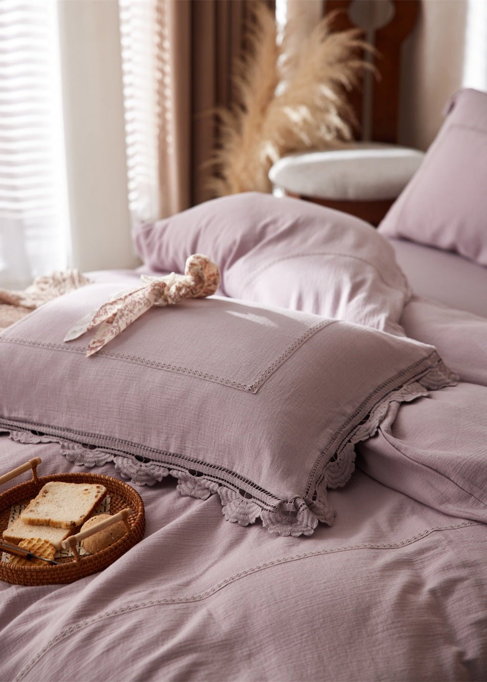 Isadora Lace Ruffle Double Gauze Bedding Set / Green