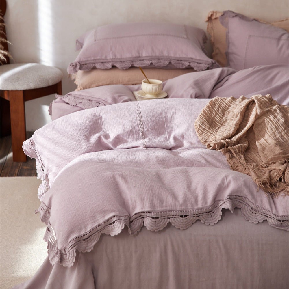 Isadora Lace Ruffle Double Gauze Bedding Set / Purple
