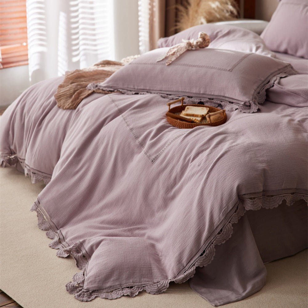 Isadora Lace Ruffle Double Gauze Bedding Set / Green