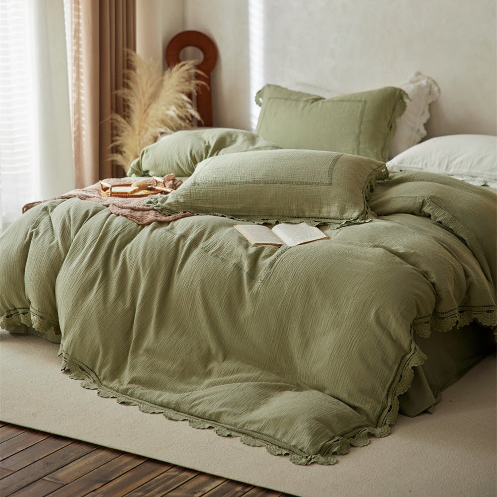Isadora Lace Ruffle Double Gauze Bedding Set / Brown