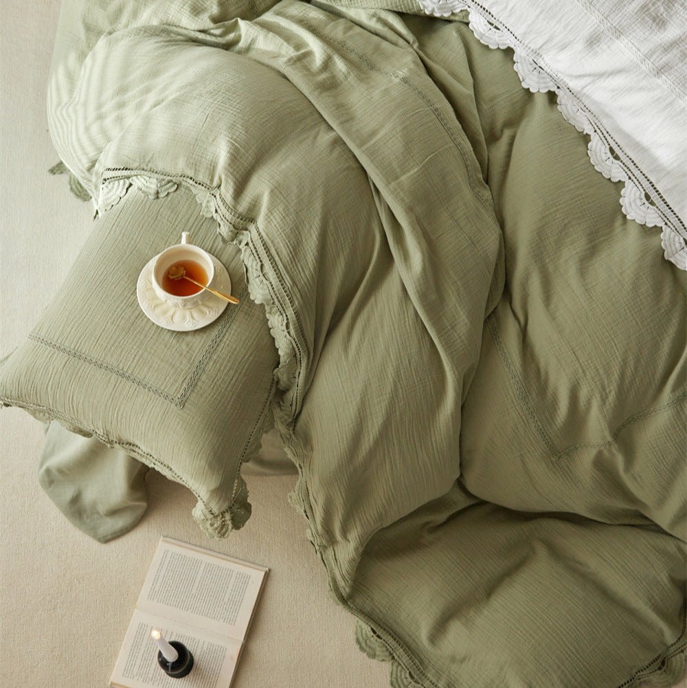 Isadora Lace Ruffle Double Gauze Bedding Set / Brown