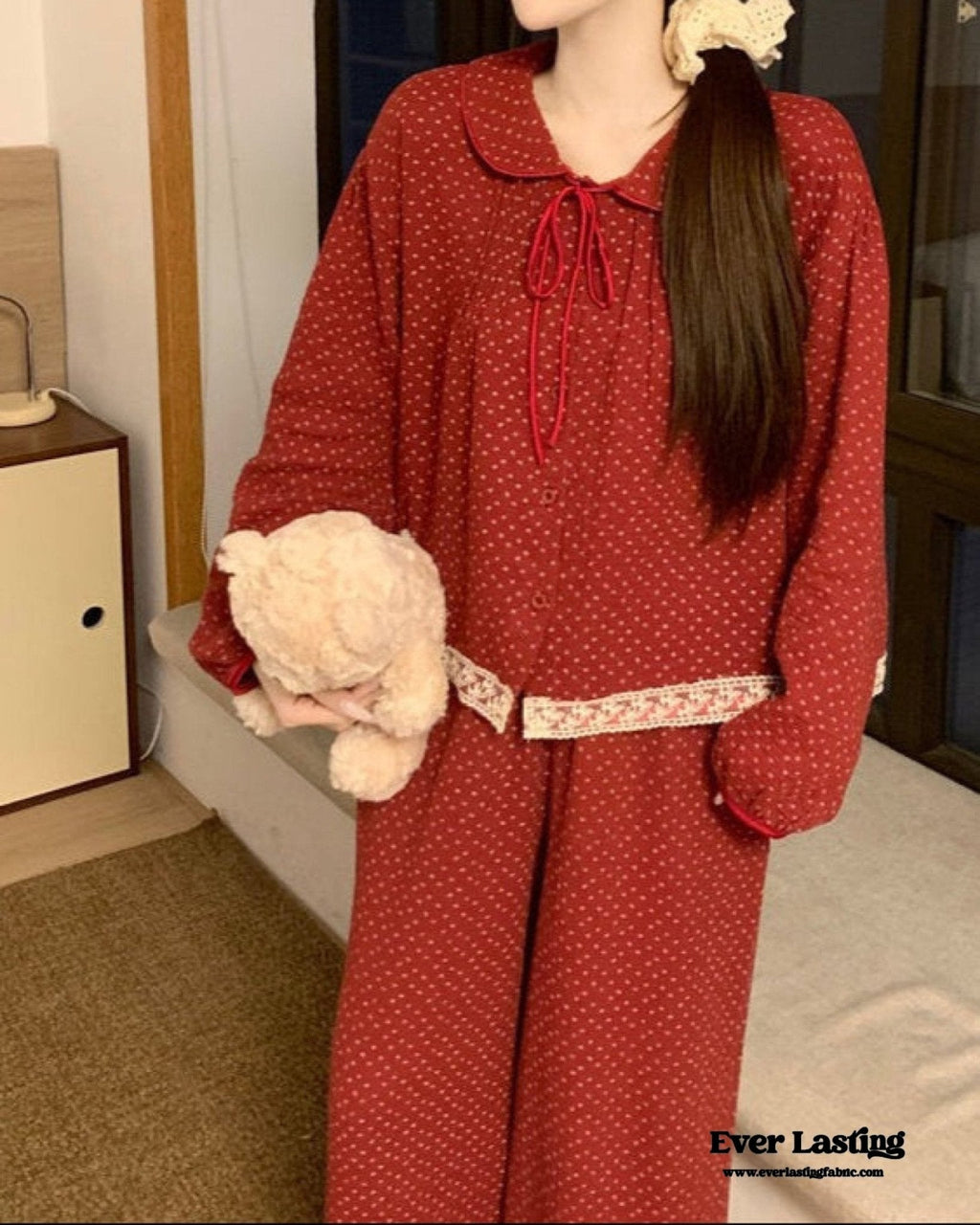 Ivy Red Floral Ruffled Pajama Set / Pullover