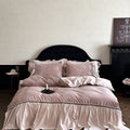 Jacquard Gilded Velvet Ruffled Bedding Set / Pink
