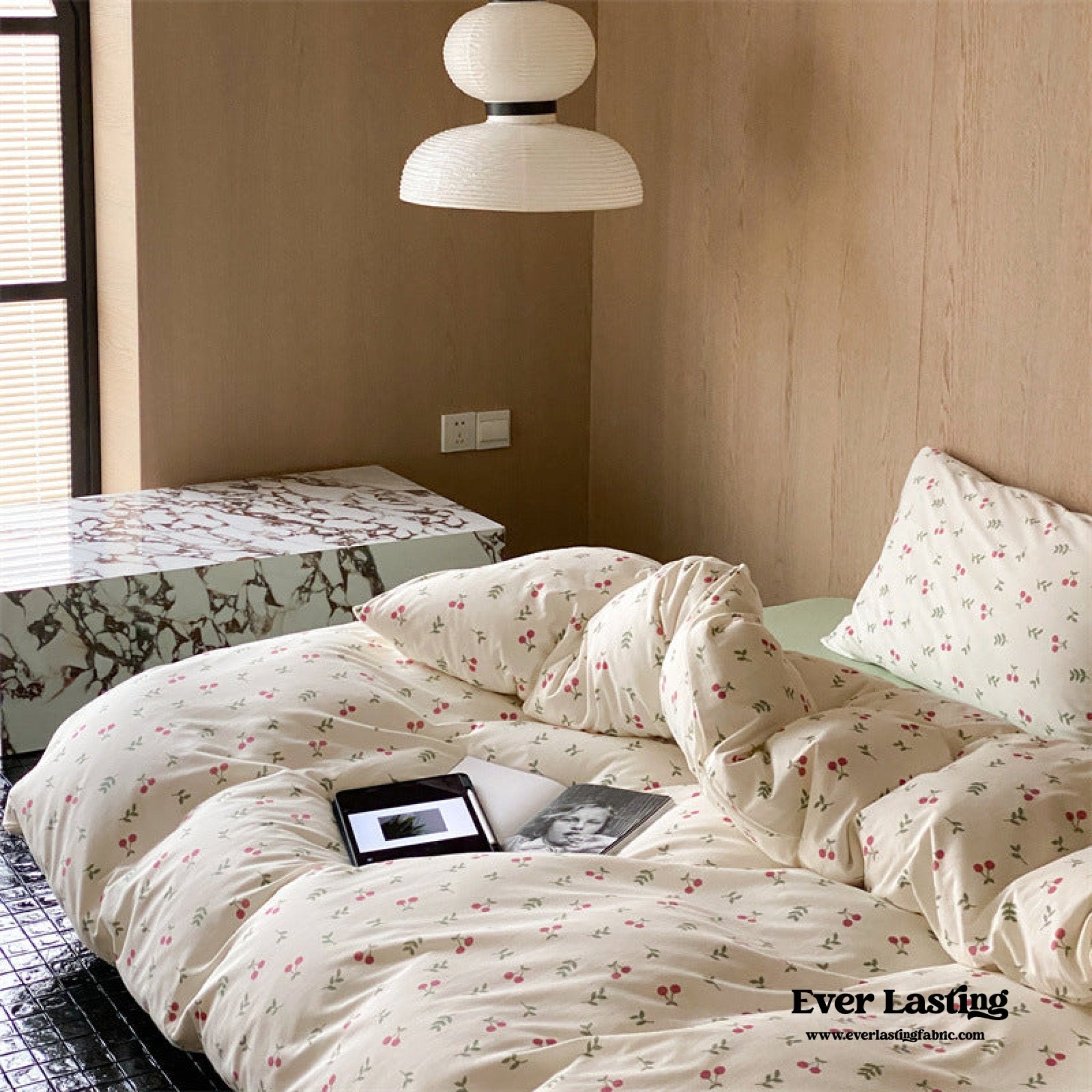 Jersey Knit Cotton Floral Bedding Set / Pink