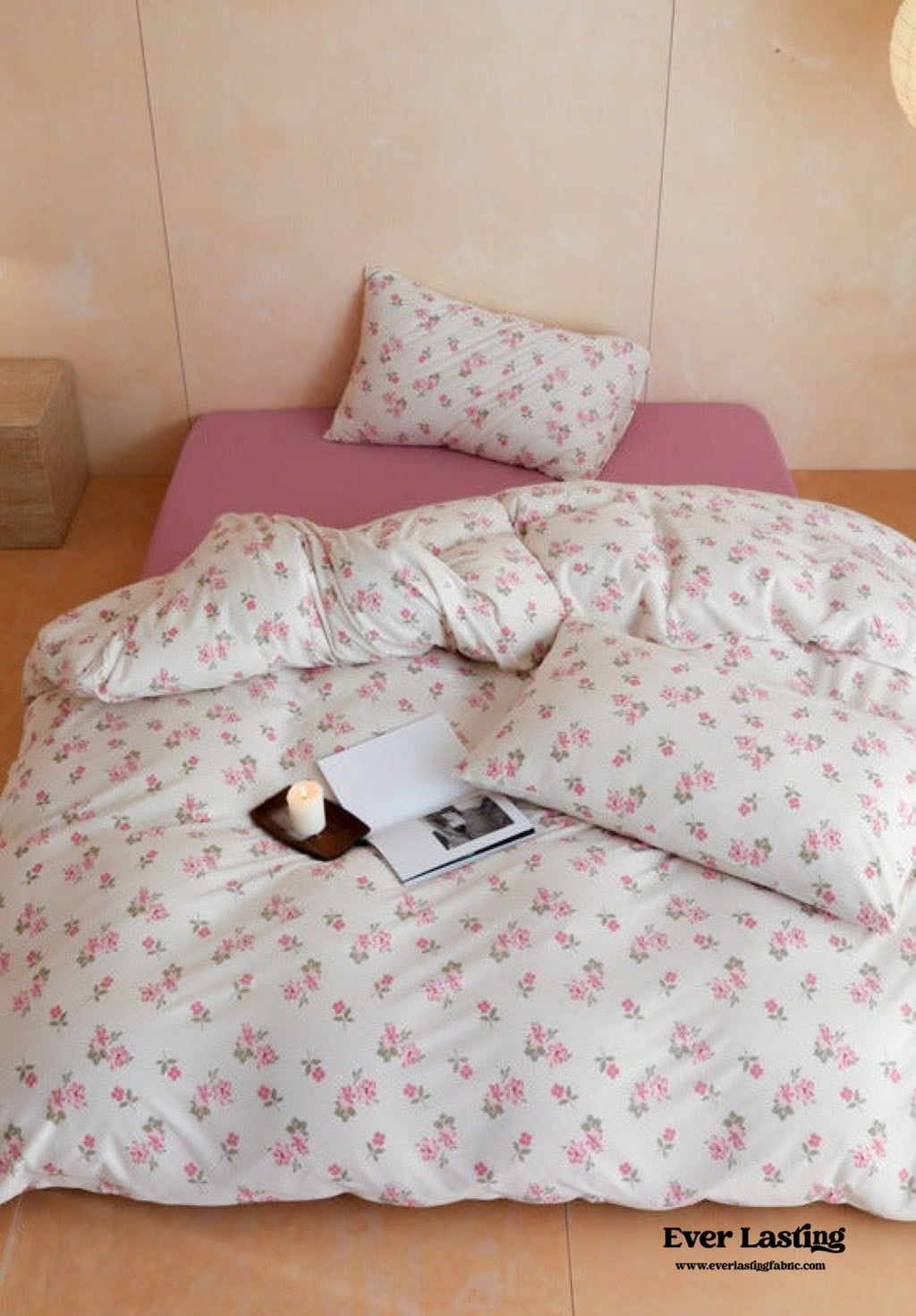 Jersey Knit Cotton Floral Bedding Set / Pink