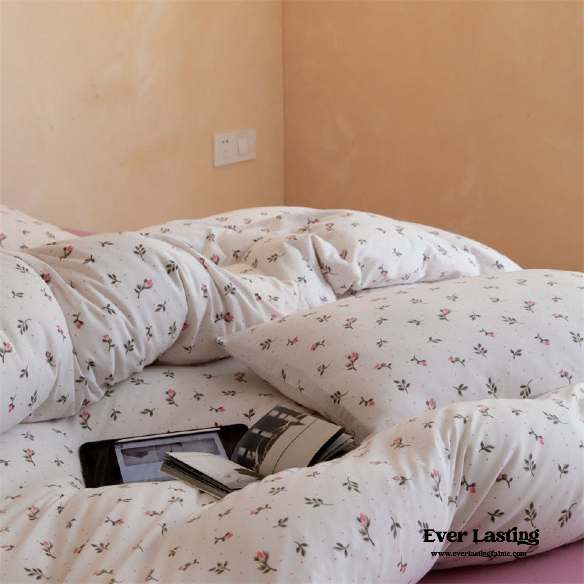 Jersey Knit Cotton Floral Bedding Set / Pink