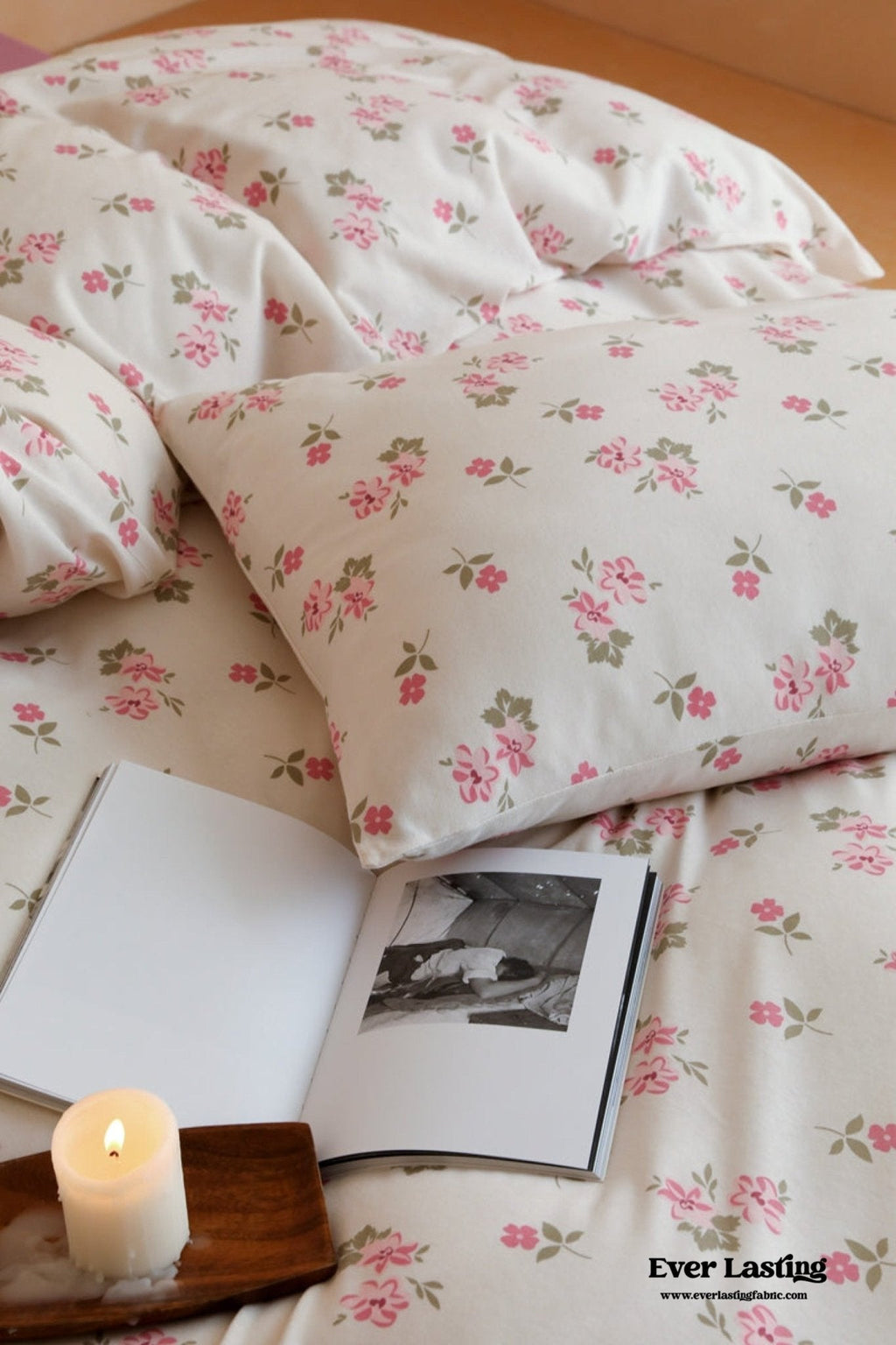 Jersey Knit Cotton Floral Bedding Set / Pink