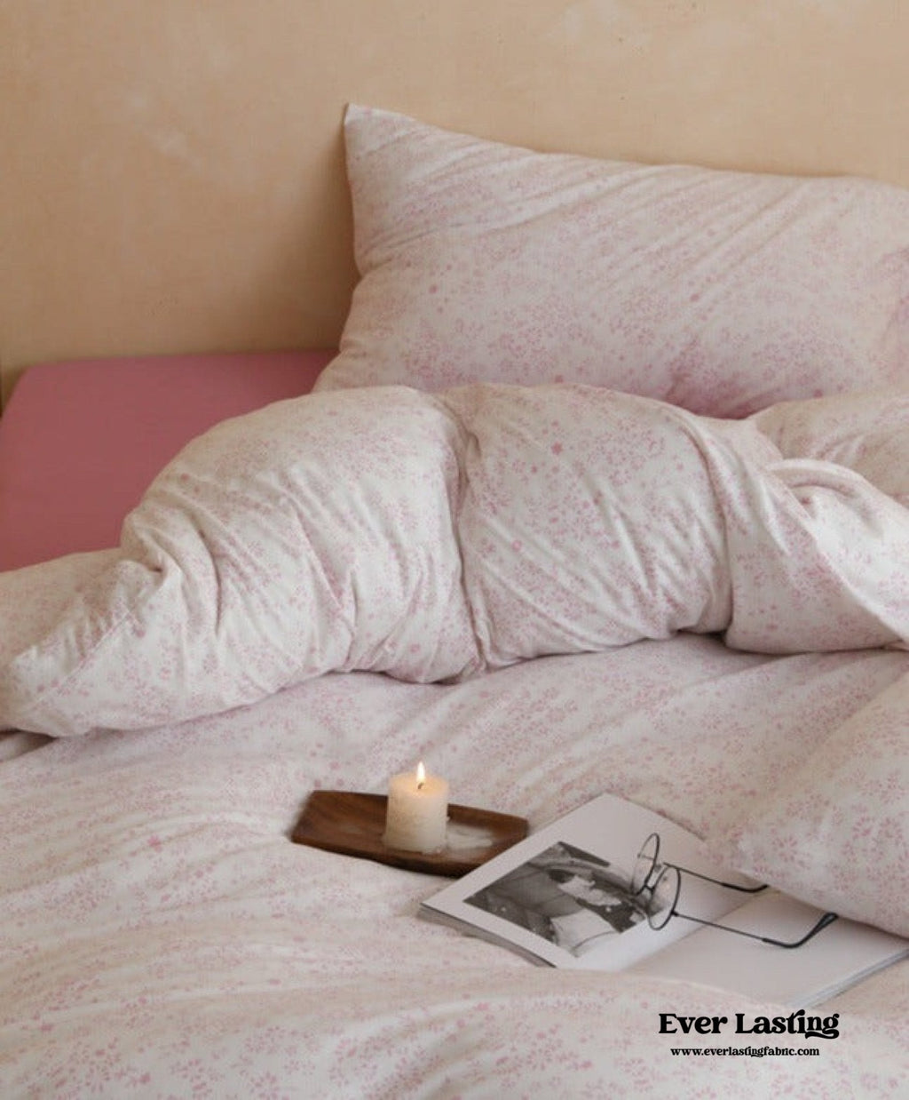Jersey Knit Cotton Floral Bedding Set / Pink