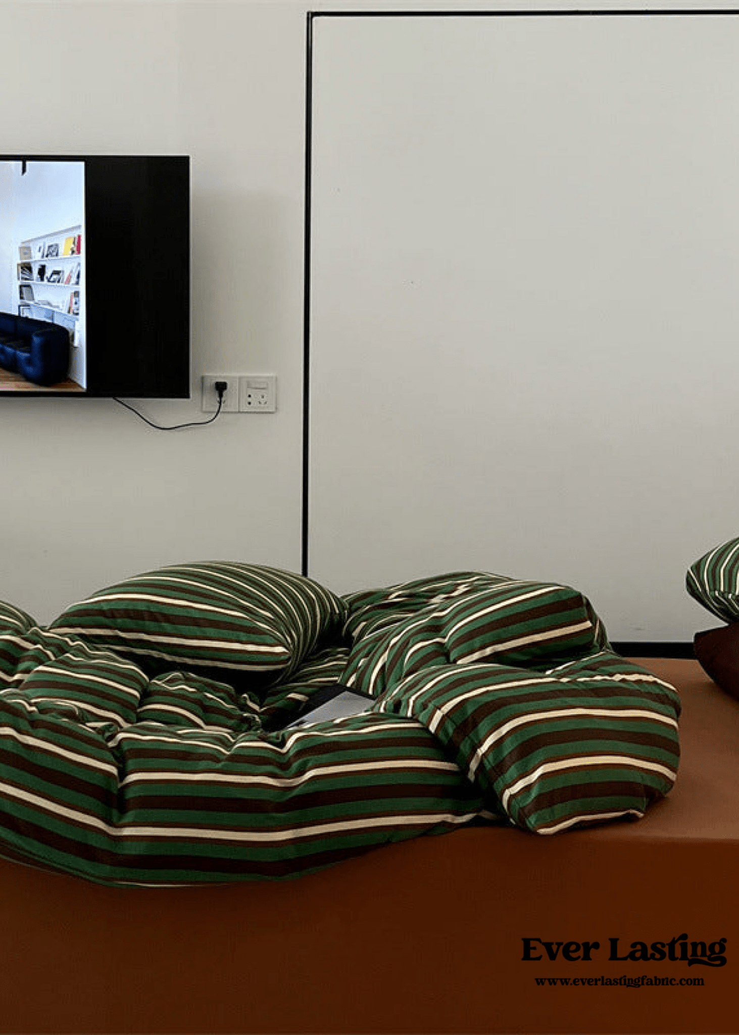Jersey Knit Retro Stripe Bedding Set / Blue + Burgundy