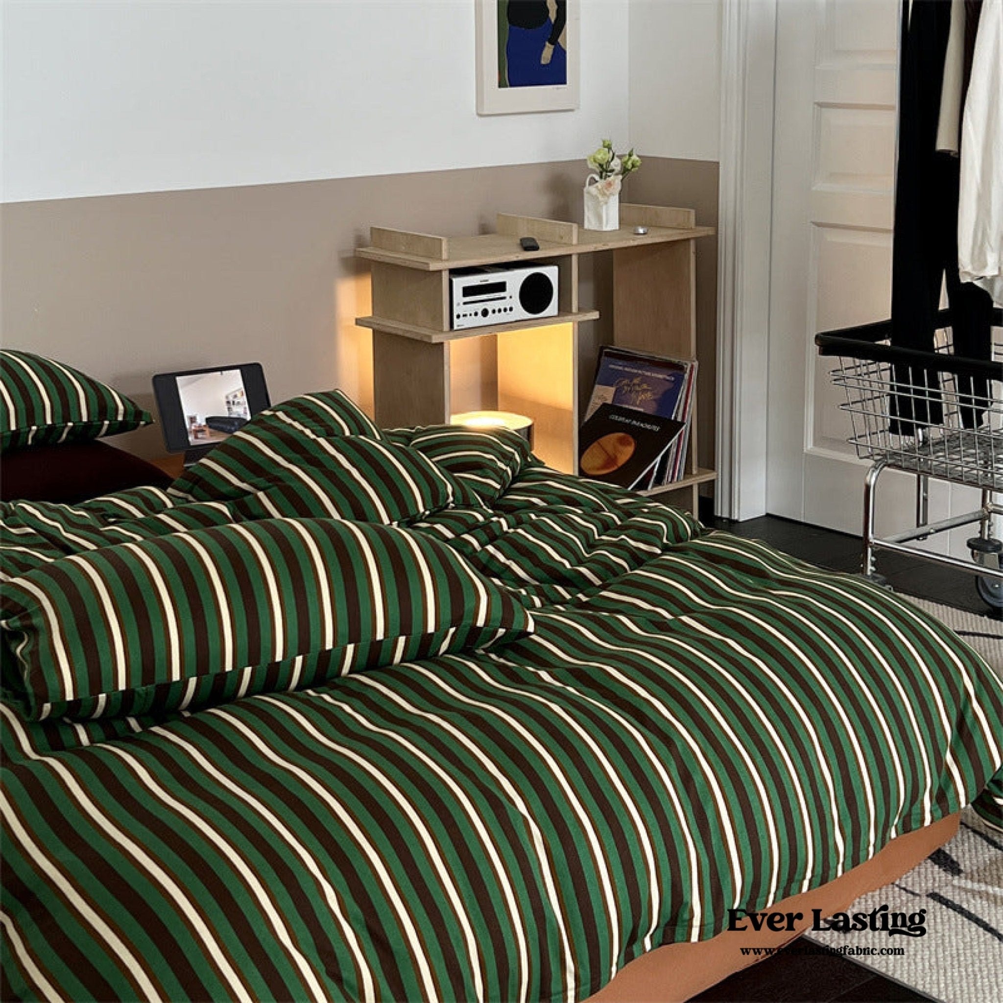 Jersey Knit Retro Stripe Bedding Set / Blue + Burgundy