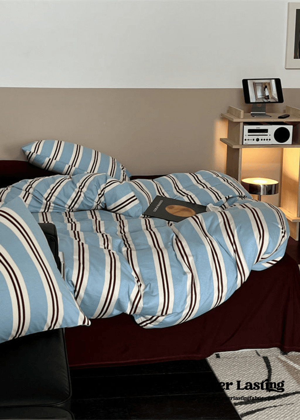 Jersey Knit Retro Stripe Bedding Set / Blue + Burgundy