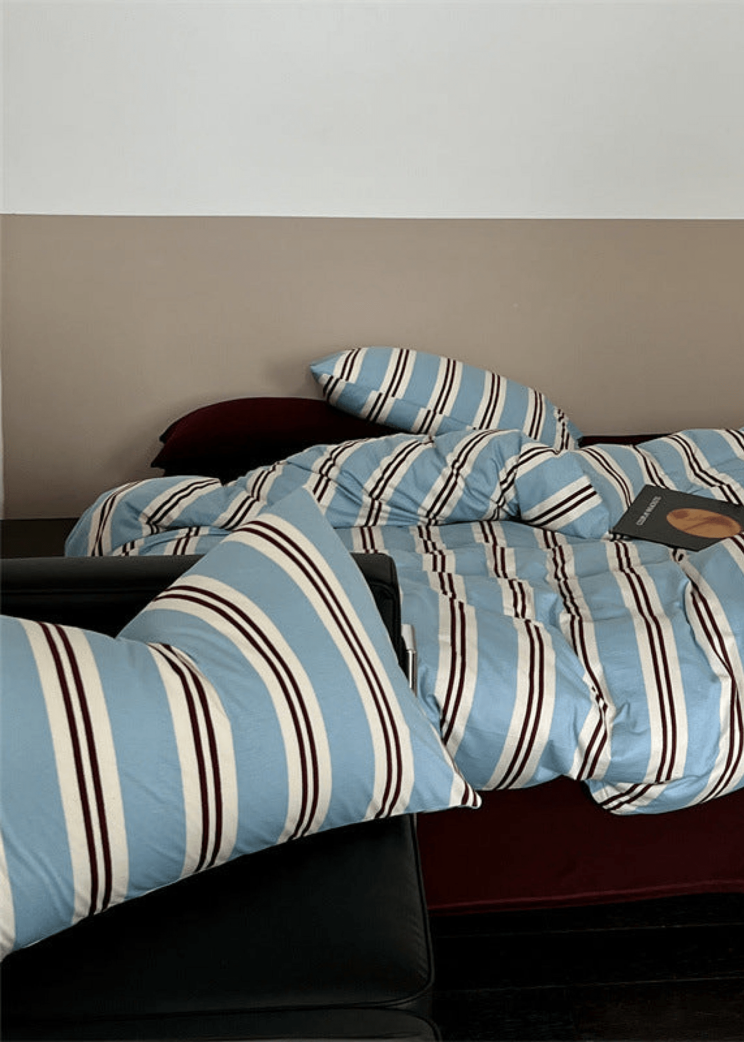 Jersey Knit Retro Stripe Bedding Set / Blue + Burgundy