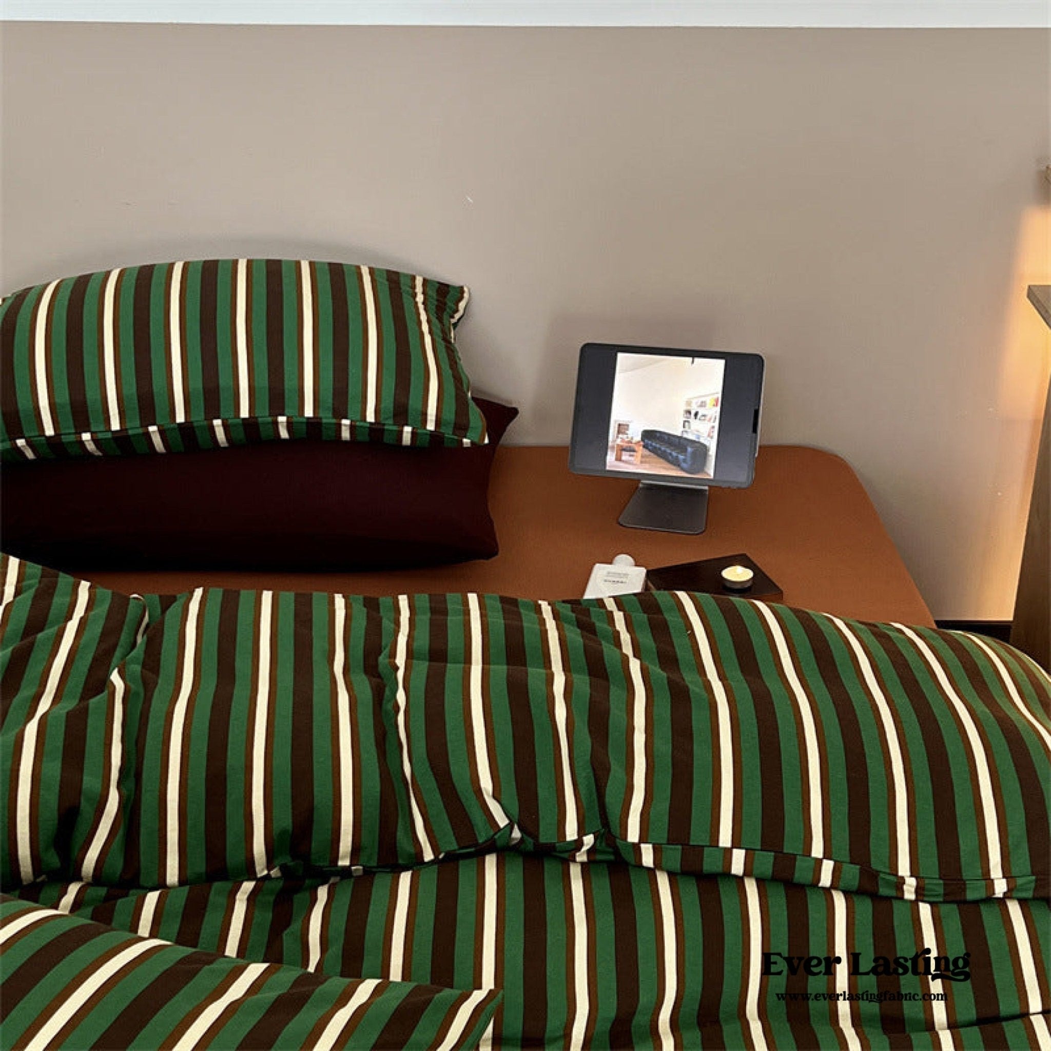 Jersey Knit Retro Stripe Bedding Set / Blue + Burgundy